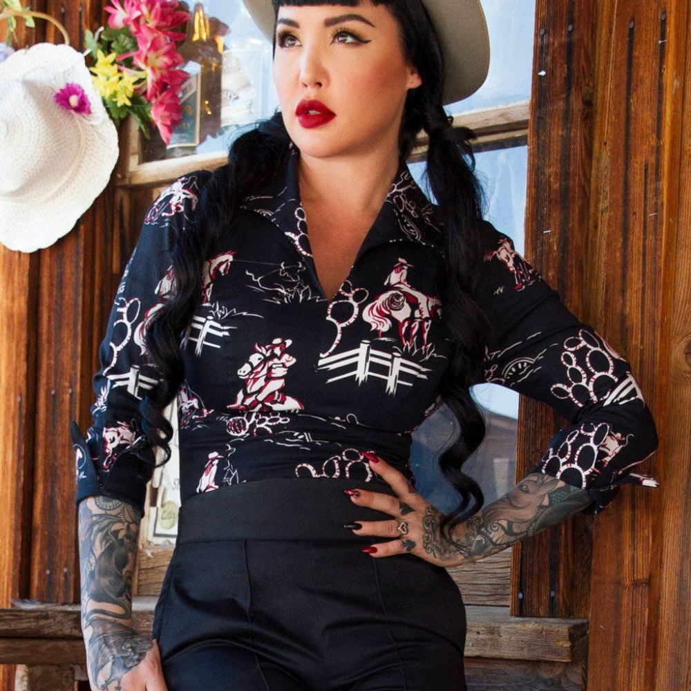 Pinup Couture Black Western Theme Top 4X